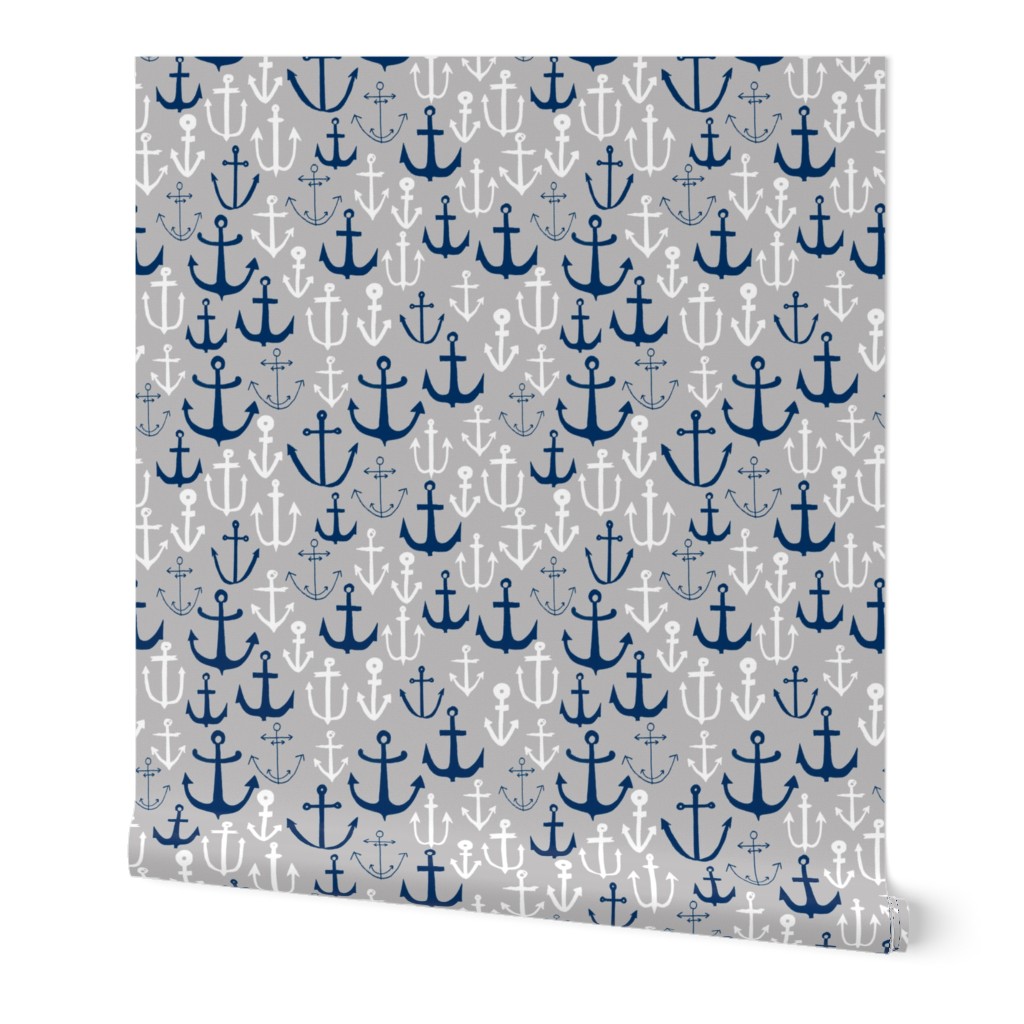 anchors // navy and grey nautical fabric maritime anchor summer design by andrea lauren