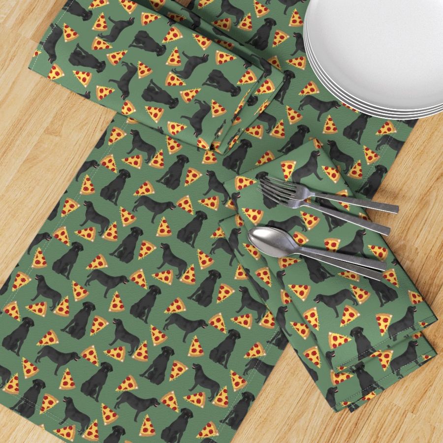 Black Lab pizza party dogs and food fabric 