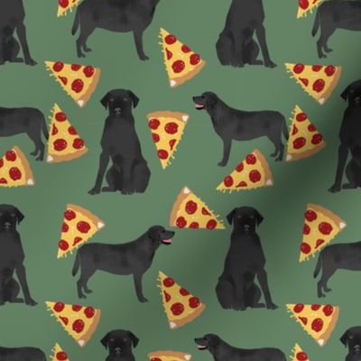 Black Lab pizza party dogs and food fabric 