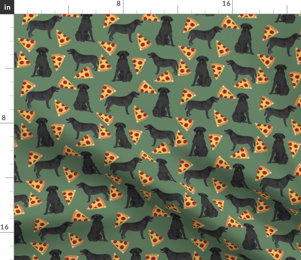 Black Lab pizza party dogs and food fabric 