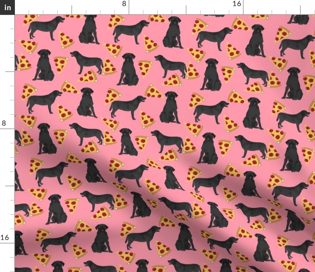 Black Lab pizza slices pink dog fabric 