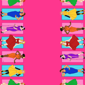 Rainbow Pinup Girls - Border - Hot Pink