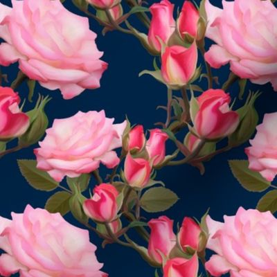 Painted_Pink_Roses_on_dark_blue