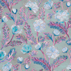 Soft Smudgy Blue and Purple Floral Pattern Large