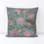 Soft Smudgy Pink and Green Floral Pattern Large