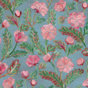 Soft Smudgy Pink and Green Floral Pattern Large