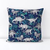 Dinosaur Jungle Dark Blue Purple Background large print