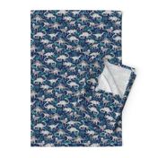 Dinosaur Jungle Dark Blue Purple Background small print