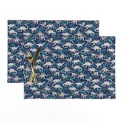 Dinosaur Jungle Dark Blue Purple Background small print