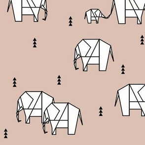 Geometric elephants - white on blush dusty pink