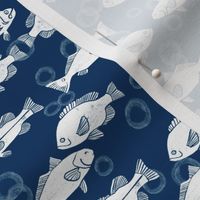 fish // navy and white summer fish fabric hand-printed block print fabric by andrea lauren