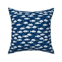 fish // navy and white summer fish fabric hand-printed block print fabric by andrea lauren