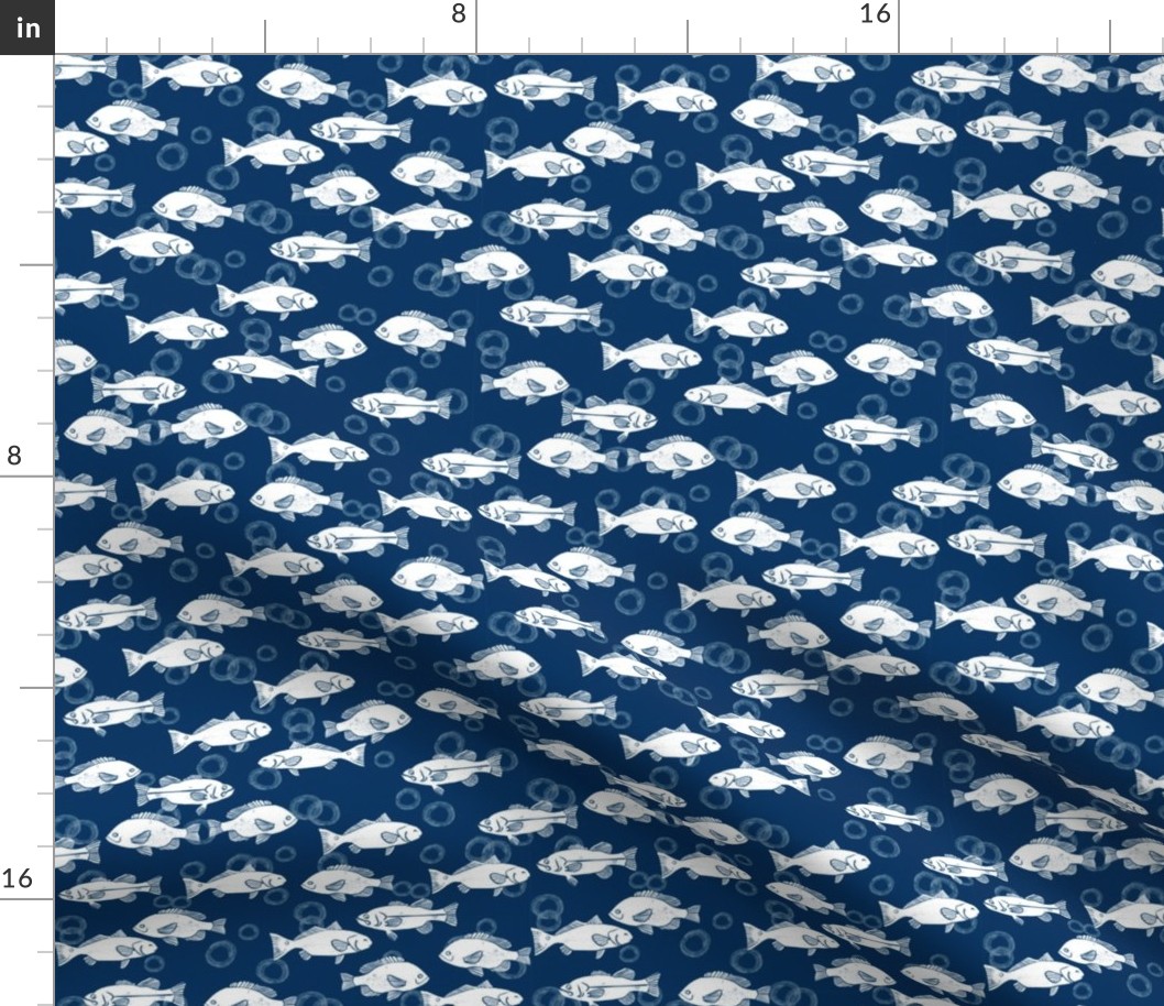 fish // navy and white summer fish fabric hand-printed block print fabric by andrea lauren