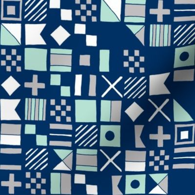 sailing flags // navy mint and grey summer fabric nautical summer design fabrics sailing design