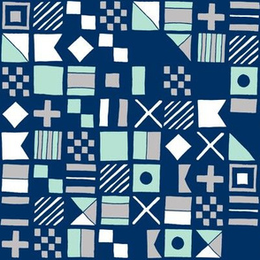 sailing flags // navy mint and grey summer fabric nautical summer design fabrics sailing design