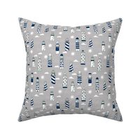 lighthouse // navy white and grey lighthouse fabric nautical summer hand-drawn maritime fabric