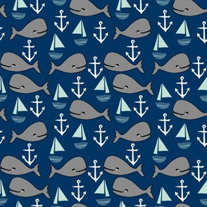 nautical whales // navy mint and grey nursery fabric whales nautical ocean summer