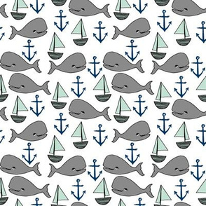 nautical whales // summer nautical nursery baby whales fabric grey navy and mint nursery design