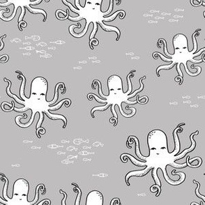 octopus // grey and white octopus fabric nautical ocean summer design