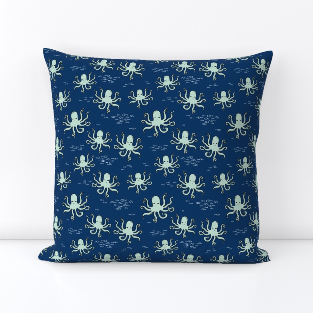 octopus // navy and mint octopus fabric summer nautical ocean fabric