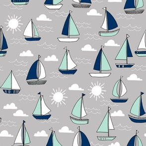sailboat // grey navy and mint sailing fabric nautical summer design