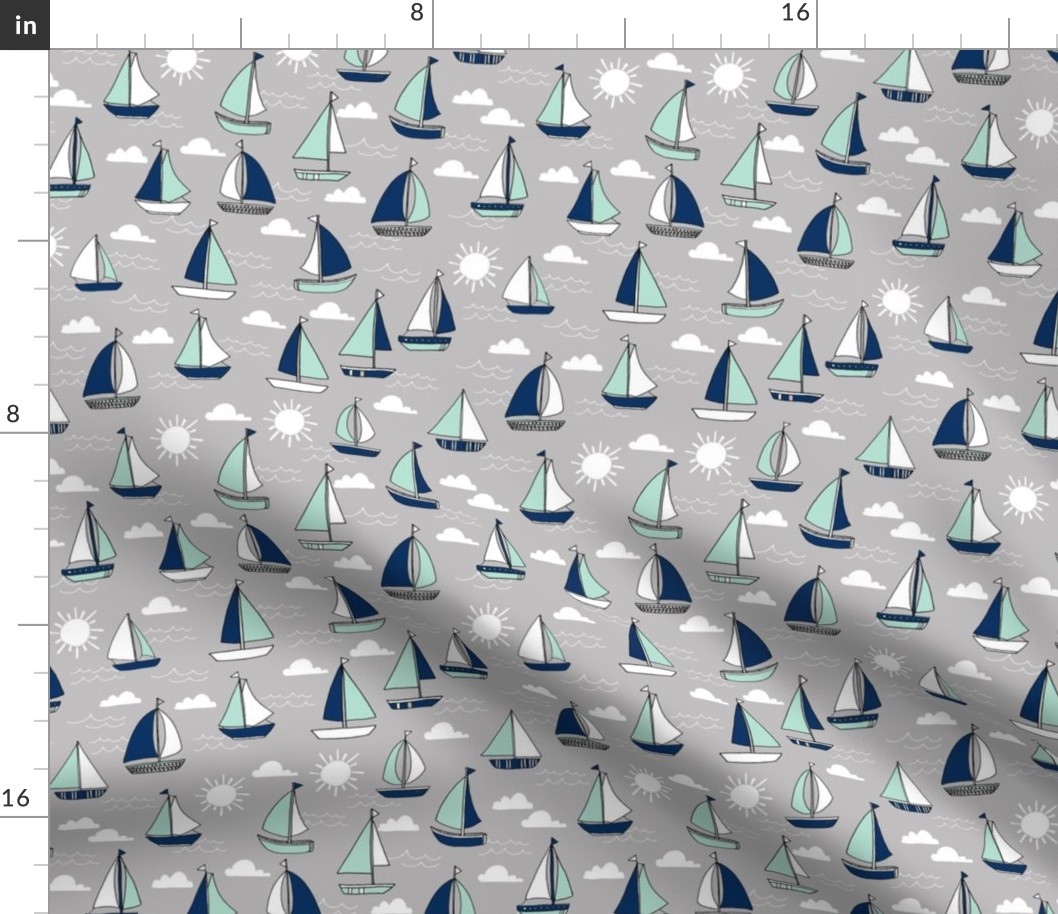sailboat // grey navy and mint sailing fabric nautical summer design