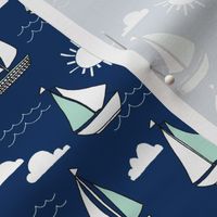 sailing // mint and navy sailing sailboat fabric