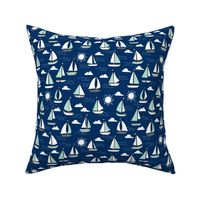 sailing // mint and navy sailing sailboat fabric