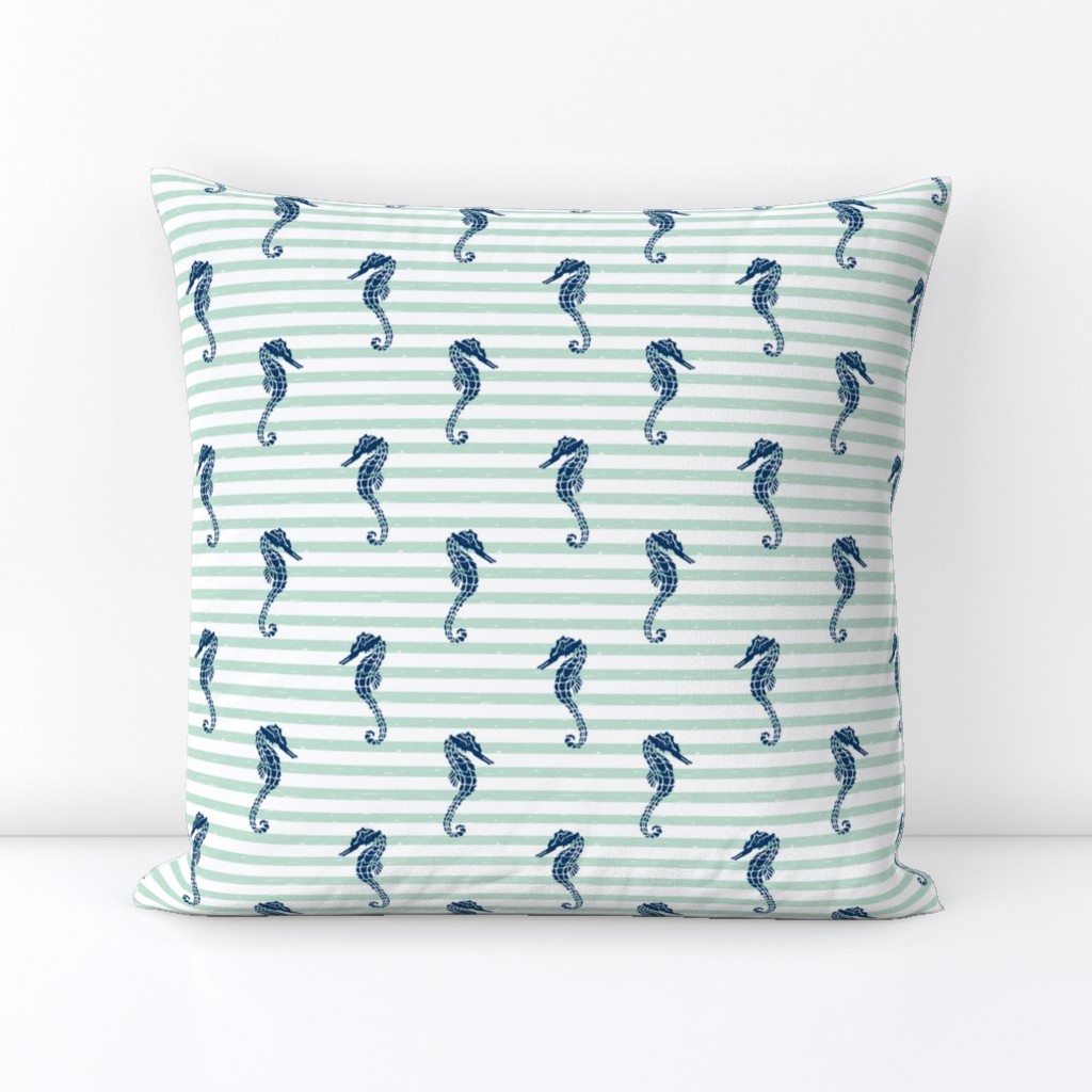 seahorse // summer nautical stripes mint and navy summer seahorse fabric by andrea lauren