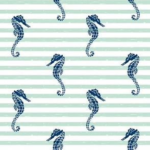 seahorse // summer nautical stripes mint and navy summer seahorse fabric by andrea lauren