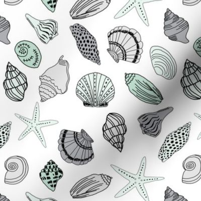 seashells // nautical summer mint and grey summer fabric summer fabric by andrea lauren