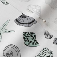 seashells // nautical summer mint and grey summer fabric summer fabric by andrea lauren