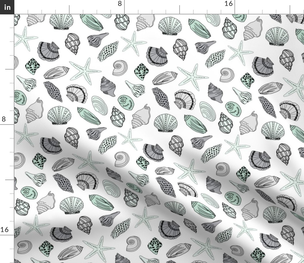 seashells // nautical summer mint and grey summer fabric summer fabric by andrea lauren