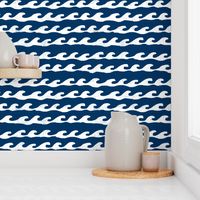 surf // white and navy water ocean waves fabric summer nautical design