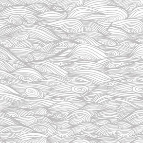 waves // grey and white hand-drawn water ocean nautical fabric