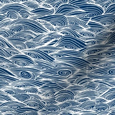 waves // navy and white navy fabric hand-drawn fabric