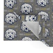 Have a 'golden day' - Goldendoodle dogs in gray/taupe