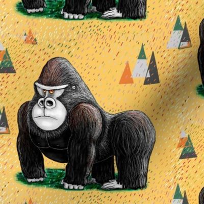 endangered mountain rainforest silverback gorilla, large scale, yellow black green