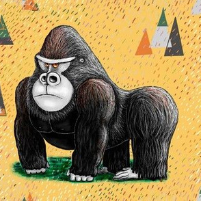 endangered mountain rainforest silverback gorilla, large scale, yellow black green