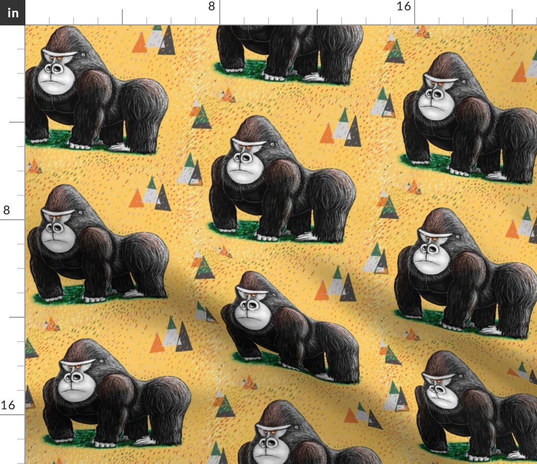 endangered mountain rainforest silverback gorilla, large scale, yellow black green