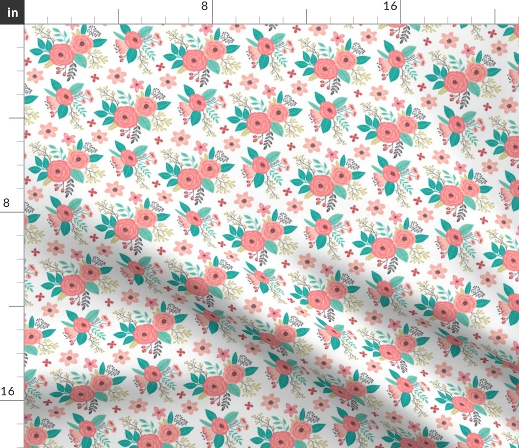 Vintage Antique Floral Flowers on White Tiny Small