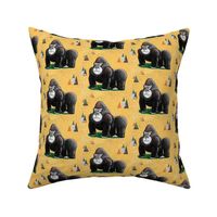 endangered mountain rainforest silverback gorilla, small scale, yellow black green