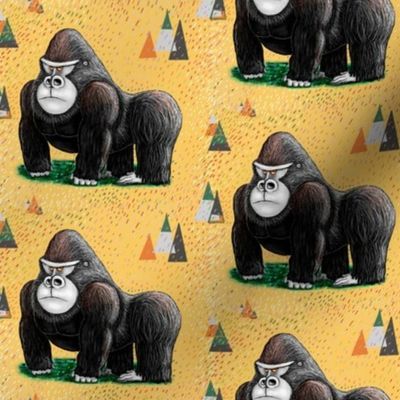 endangered mountain rainforest silverback gorilla, small scale, yellow black green