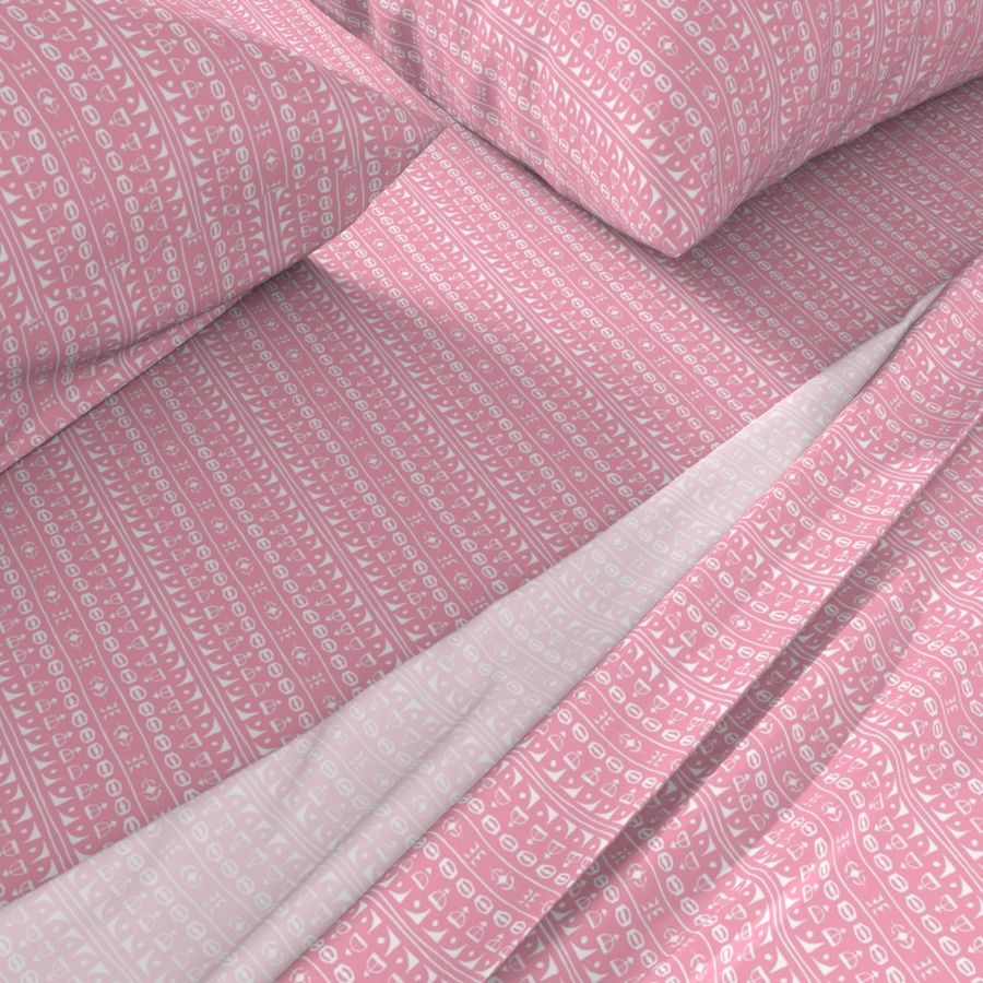 Ditsy Tribal Drum Stripe Pink and White