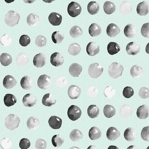 Watercolor Spots Mint Green || Drops Polka Dots Gray grey White Black Abstract Modern  _ Miss Chiff Designs