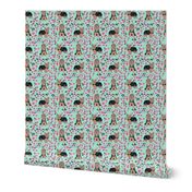 yorkie cherry blossom fabric - yorkshire terrier dog fabric cherry blossoms fabric- aqua