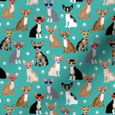 chihuahua dog fabric glasses dog fabric dogs design - turquoise