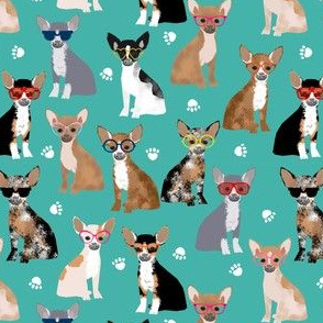 chihuahua dog fabric glasses dog fabric dogs design - turquoise