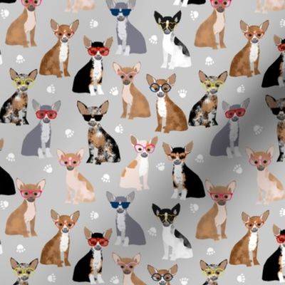 chihuahua dog fabric glasses dog fabric dogs design - grey
