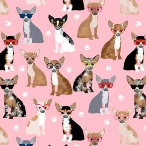 chihuahua dog fabric glasses dog fabric dogs design - blossom pink